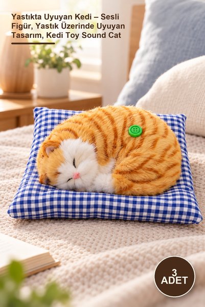 Yenilig 3 Cats Sleeping on Pillows – Sound-Activated Figurine, Design of Cats...