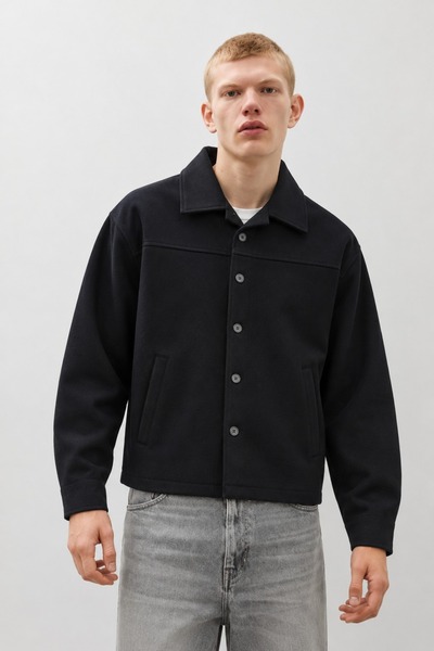 DAMGA JEANS Men's Wool-Look Short Casual Jacket with Pockets and Buttons