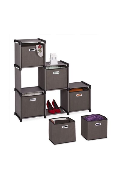 Relaxdays Modular Staircase Shelf with 6 Compartments, Grey/Black, 110x31x108...