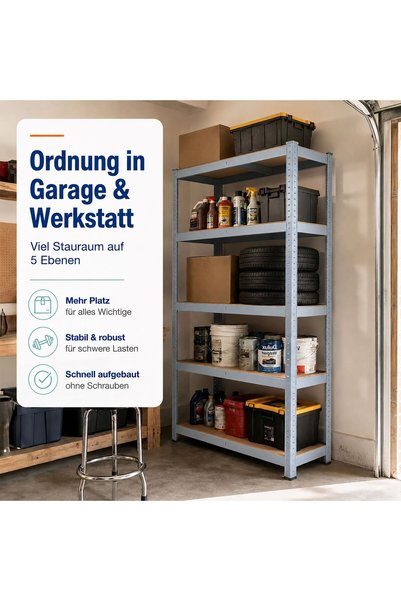 Relaxdays 10054094_8335 Metal Shelf, 5 Shelves, 175 kg Load Capacity per Shel...
