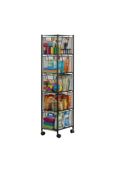 Relaxdays trolley with 5 drawers, black, 98x28x20 cm