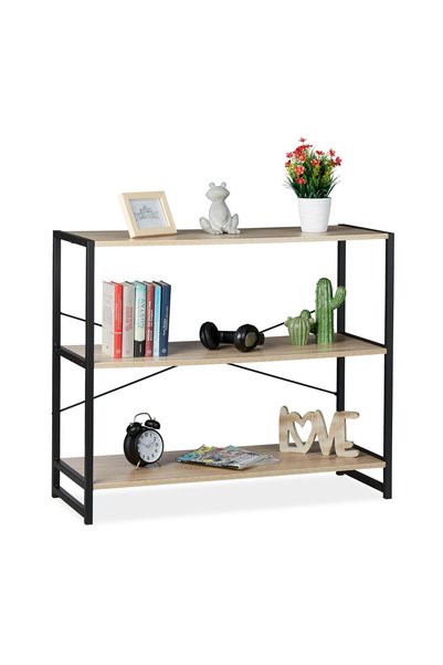 Relaxdays 3-Tier Bookshelf, Light Brown/Black, 80x35x95 cm