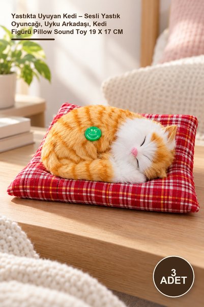 Yenilig 3 Cats Sleeping on a Pillow – Sound-Making Pillow Toy, Companion, Cat...