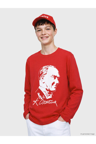 LC Waikiki Boys' T-Shirt with a Crew Neck and Atatürk Print