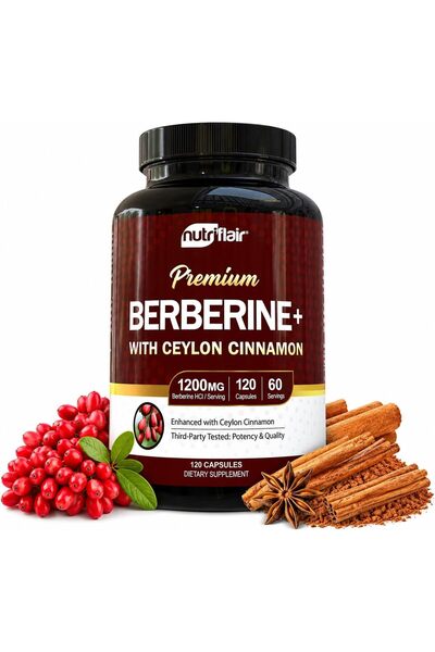 Nutriflair Berberine HCL 1200mg, 120 Capsules - Plus Pure True Cinnamon, Berb...
