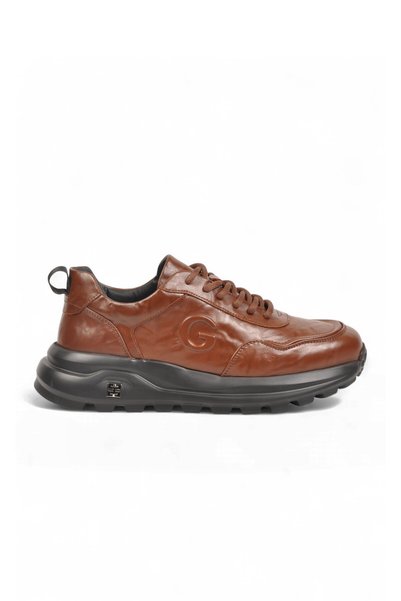 Guja Men's Lace-Up Thick Sole Sneaker, Brown Genuine Leather Casual Shoes 26K565