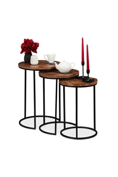 Relaxdays Mango Wood Nesting Tables Set of 3
