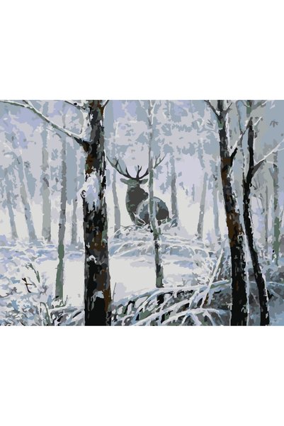 Painting-numbers Set pictura pe numere Ren in padure iarna 3849, panza pe ram...