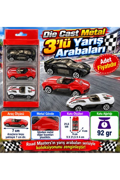 kumkumticaret Die Cast Metal 3-Pack Race Cars with Black Vehicles