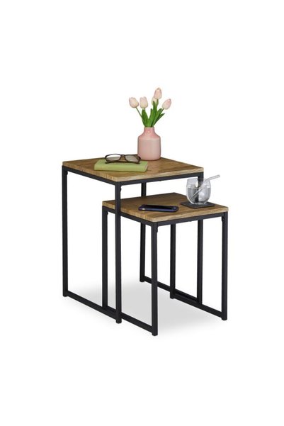 Relaxdays Set de 2 măsuțe laterale cu aspect de lemn