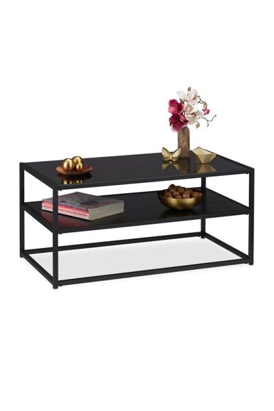 Relaxdays Black Coffee Table with Glass Top