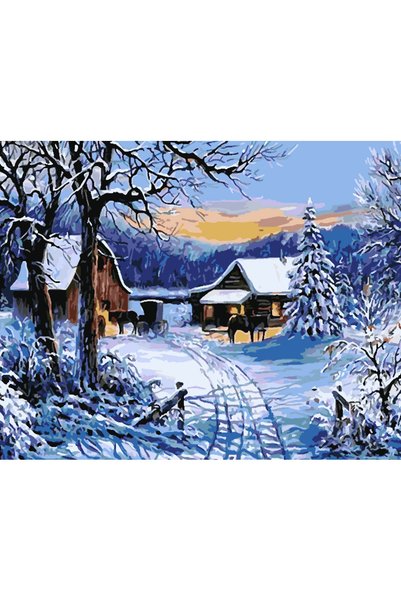 Painting-numbers Set pictura pe numere Peisaj de iarna 3824, panza pe rama le...