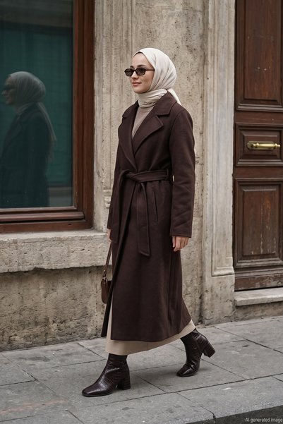 Levidor Belted Wool Coat 570093 Dark Brown