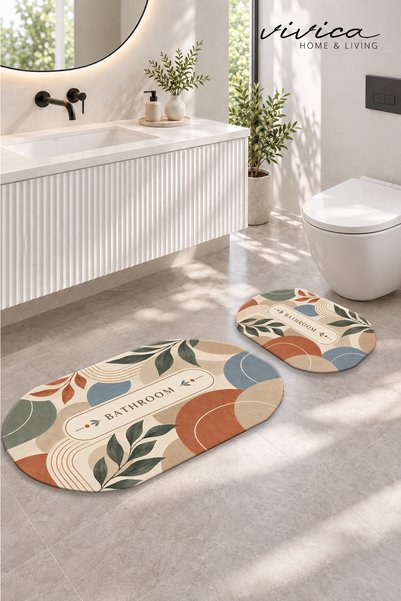 VİVİCAHOME 2-Piece Bath Mat Set with Digital Print and Polka-Dot Backing, 60x...