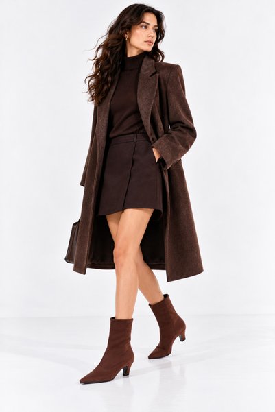 PASSAGE SHOES Women's Suede Short-Heeled Pointed-Toe Boots 5128 BROWN SUEDE