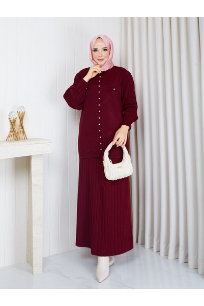 FATELLA Modest Knit Skirt Set for Women: Knit Jacket and Skirt Two-Piece Set ...