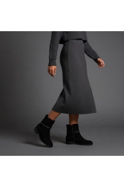 NE&VE SHOES Cizme de damă din piele întoarsă neagră, accesorizată
