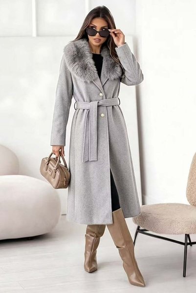 FashionForYou Palton lung pentru femei SERLINA, cu guler din blană artificial...