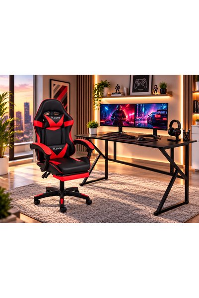 N.zone N.Zone Complete Gaming Set, Red and Black Ergonomic Gaming Chair with ...