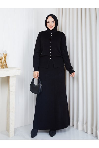 nacar çarşı Short Jacket and Maxi Skirt Modest Skirt Set for Women, Knit Butt...