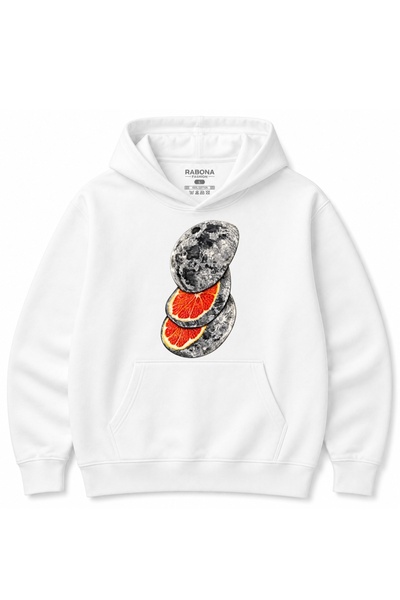 Rabona Fashion Lunar Citrus – Textured Orange Slices Surreal Space-Themed Hoodie