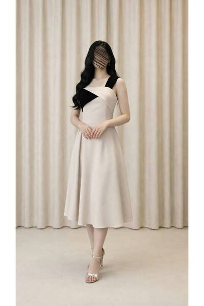 rafeef dress فستان ميدي سكري بكتف واحد اسود