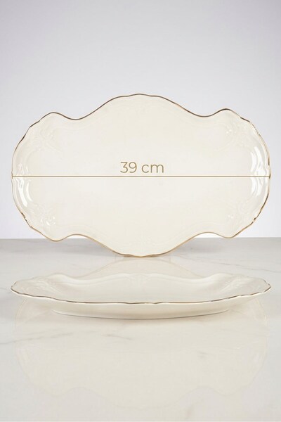 İpek Porselen Farfurie ovală din porțelan cu auriu baronese Cream, 39 cm – Fa...