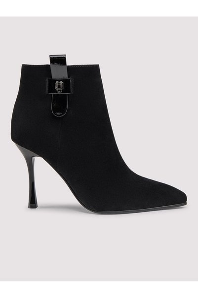 OMBRE Botine de damă, piele întoarsă, vârf ascuțit, toc stiletto, negre OW-BO...