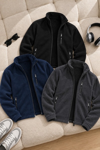 DAMGA JEANS سترة رجالية بياقة عالية وسحاب كامل من الصوف.