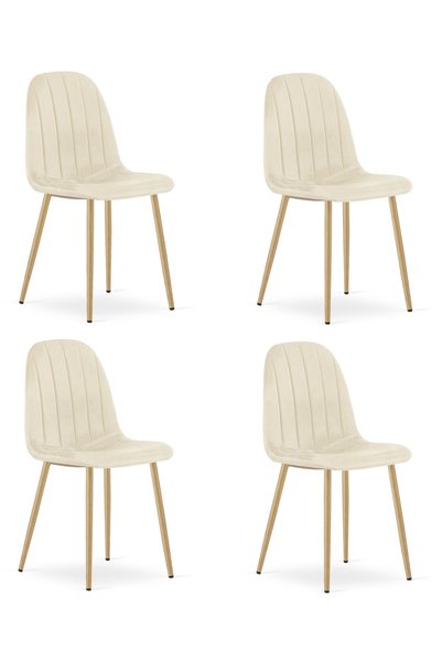 Oskar Scaun de dining din catifea PADVA, bej deschis, set de 4, picioare cu a...