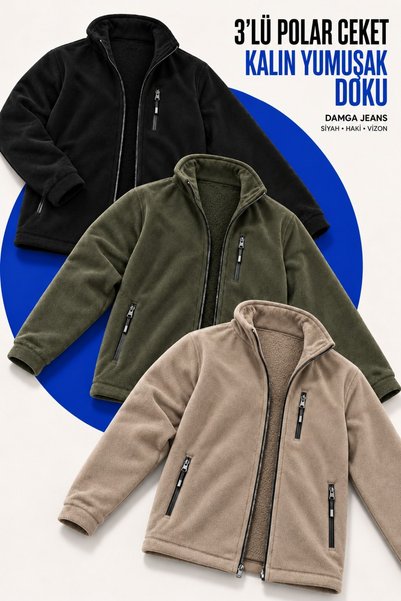 DAMGA JEANS سترة طويلة من الصوف بثلاثة أقسام للرجال مع جيوب بسحّاب