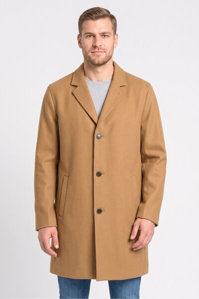 Cole Haan Men Plain Wool Trench Coat, Light Brown