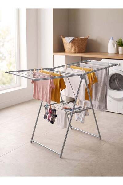 Taimi Silver Foldable Multi-Tier Clothes Drying Rack with Side Wings, Bottom ...