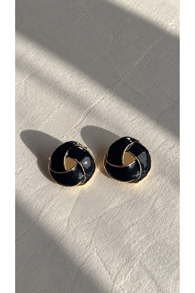 Ayzida Gold and Black Geometric Earrings with Detailed Design