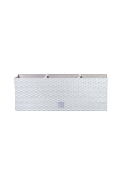 WISDOM Jardiniera decorativa, sistem irigare, imitatie ratan, alb, 30 L, 60x2...