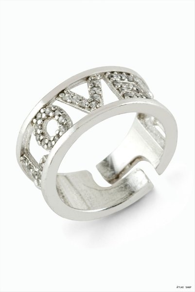 ZERO LAND ILKESTOR "Love" Engraved Stone Ring (172350) Silver Color