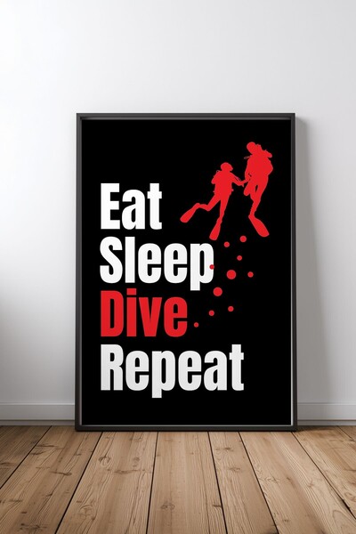 KEYFHOME Eat Sleep Dive Repeat Υφασμα scuba – Αφίσα MDF με μαύρο πλαίσιο για ...