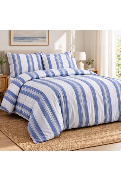 Çift Kişilik Çizgili Nevresim Takımı 4 Parça Çarşaflı 200x220 cm %80 Pamuk %20 Polyester Pure