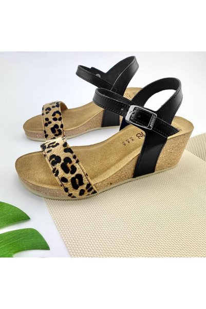 VESNA sandale din piele V-022 negru-leopard