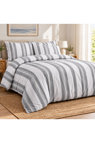 Çift Kişilik Çizgili Nevresim Takımı 4 Parça Çarşaflı 200x220 cm %80 Pamuk %20 Polyester Pure