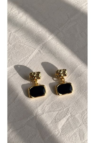 Ayzida Gold Earrings with Black Accents and Dangling Elements