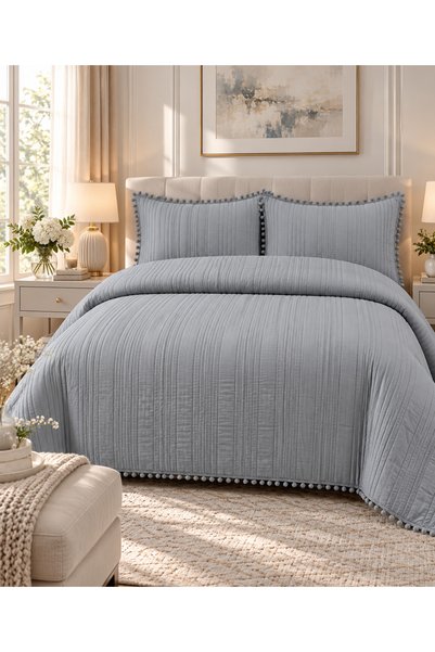 BlueMaison Cuvertură de pat Serenita Battal cu pompoane, 240x260 cm, gri | Se...