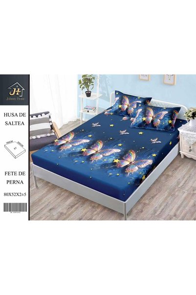 naniland.ro Set de cearșaf elastic și 2 fețe de pernă cu fluturi în culorile ...
