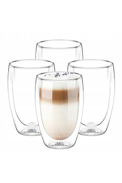 Wilmax Set Pahare Cafea Perete Dublu England, Sticla Termorezistenta, 4 x 400...