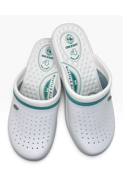 GEZER Medical clogs for men, sanitary, white, leather, size 40, 27 centimeters
