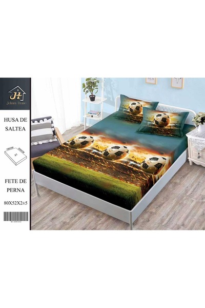 naniland.ro Set de cearșaf elastic și 2 fețe de pernă cu mingi de fotbal pe s...