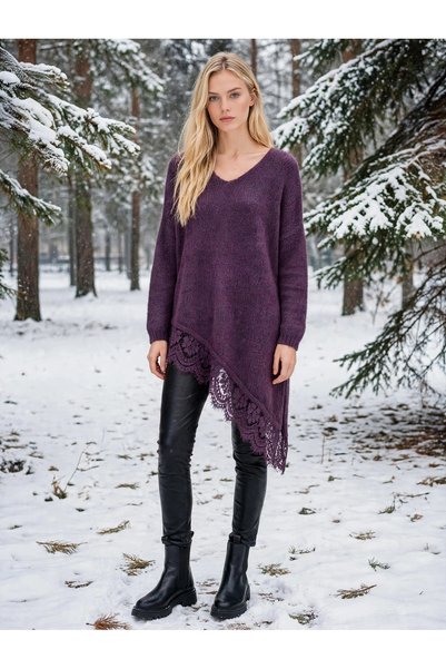 MADE İN ITALY Asymmetrical sweater with lace