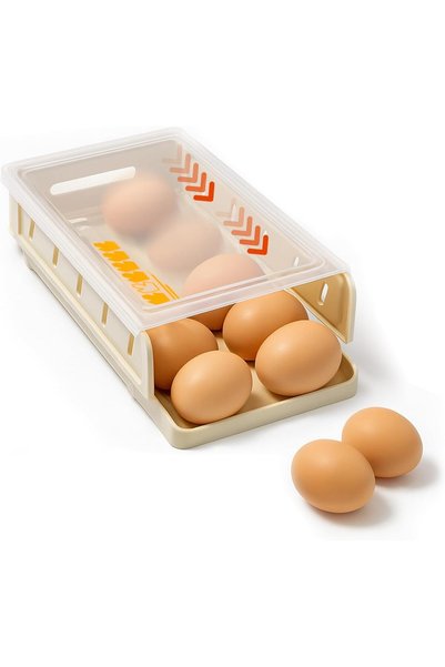 Generic حامل بيض مكون من قطعتين للثلاجة، منظم بيض أوتوماتيكي قابل للدوران، حا...