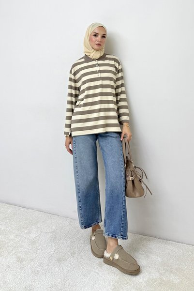 Melike Tatar Striped-Collar Tunic 83-7005