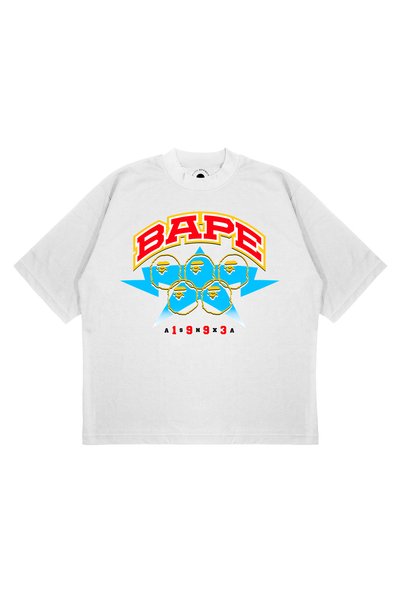 PURE EFFECT تيشيرت Bape 1st '26 مطبوع، مقاس أوفر سايز، مناسب للجنسين، قصة مست...